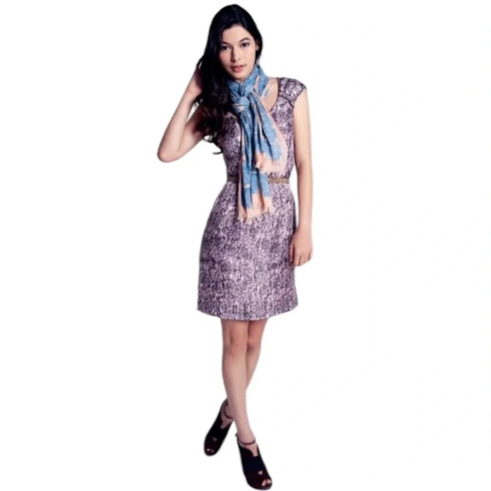 Banana Republic 100% Silk Gray/Pink/Purple Watercolor Classic Sheath Dress Sz. 4